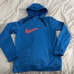 NIKE - Dri Fit Blue Pullover Hoodie Hooded Blue Orange Swoosh - Mens Small